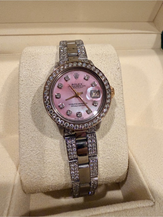 Rolex Accessories - Rolex Women's Silver Bracelet Watch with Pink Diamond Dial